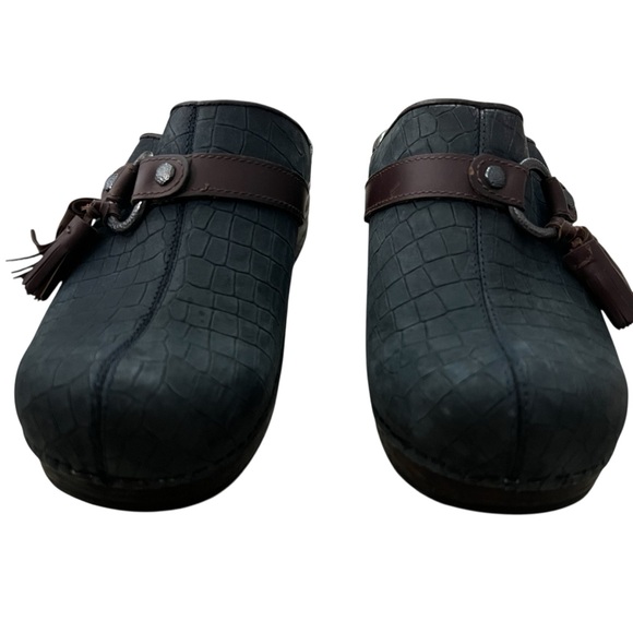 Dansko Black Croc-Embossed Clogs with Brown Accents - Picture 3 of 12